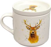 Puckator Mok met Onderzetter en Deksel - Wild Stag/Hert - Jan Pashley - Porselein - 300ml