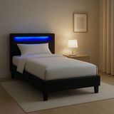 IDIMEX Lit rembourré HIMALAYA 90x200 cm, éclairage LED, tissu noir