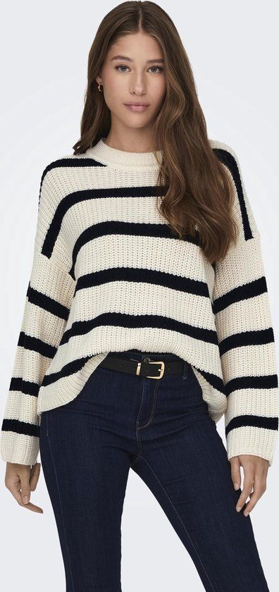JDY JDYJUSTY L/S STRIPE Dames Trui - Eggnog/Black - Maat L