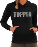 Bellatio Decorations Shoppartners Bv Glitter foute trui met capuchon zwart Topper glitter steentjes/ rhinestones voor dames - Hoodies - Glitter kleding/ foute party outfit XL