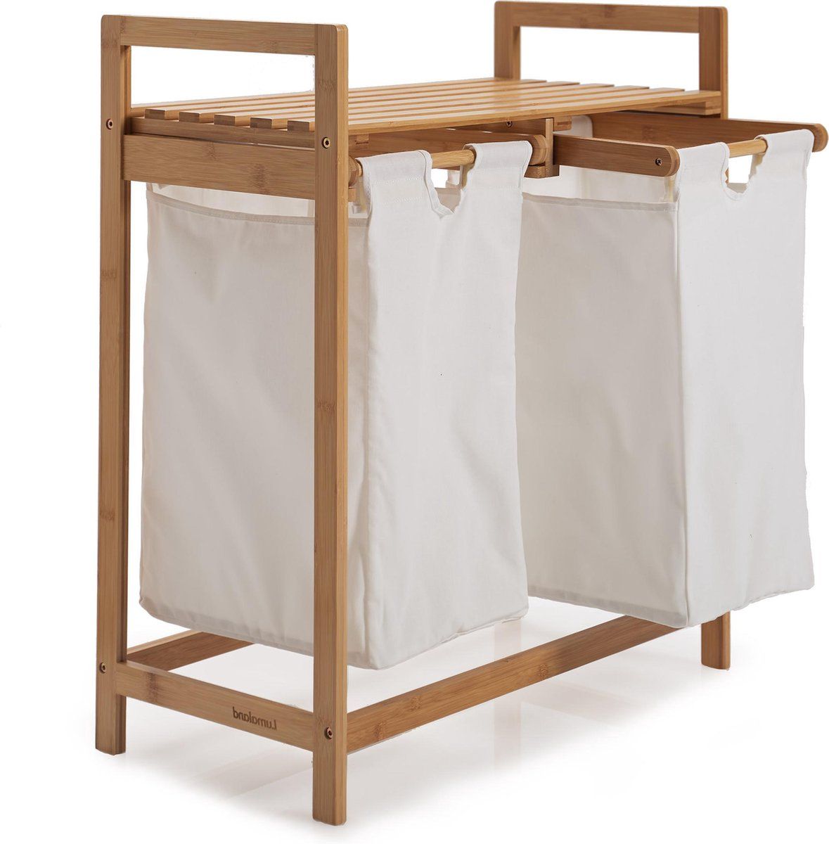 Lumaland Wasmand van bamboe - met 2 uitschuifbare waszakken - 60 L - Wit