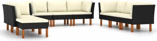 vidaXL 9-delige Loungeset met kussens poly rattan zwart