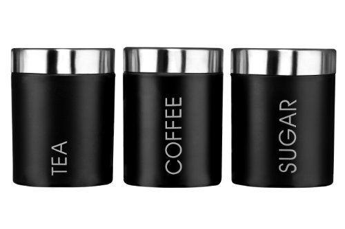 Premier Housewares Tea, Coffee and Sugar Set, Black Enamel, Satin Roestvrij Staal Liberty Deksel 10x10x13