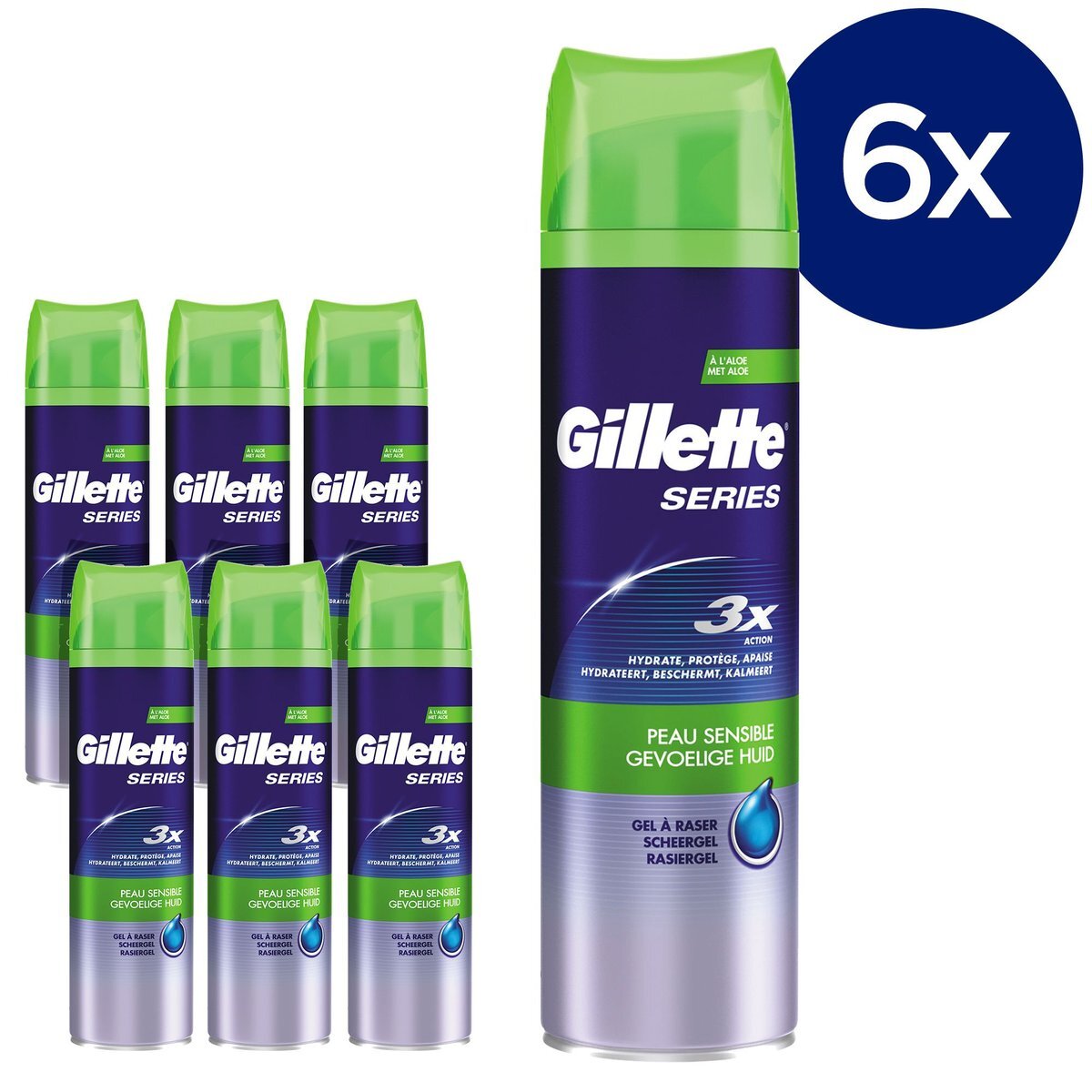 Gillette Series Gevoelige Huid Scheergel 6 x 200 ml