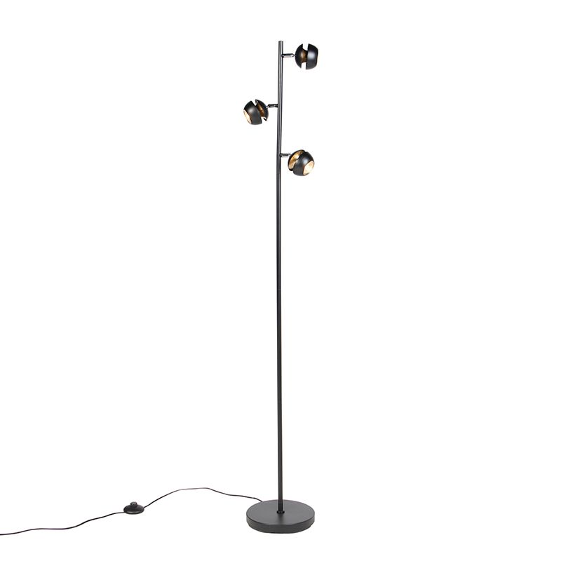 QAZQA Buell FL - Vloerlamp - 3 lichts - H 1500 mm - Zwart