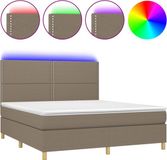 vidaXL Boxspring met matras en LED stof taupe 180x200 cm