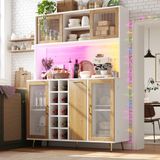 OKWISH Dressoir - Met Ledverlichting En Stopcontact - 120×40×170 Cm - 5 Deuren En 1 Lade Met Wijnrek - Mdf Wit Houtlook
