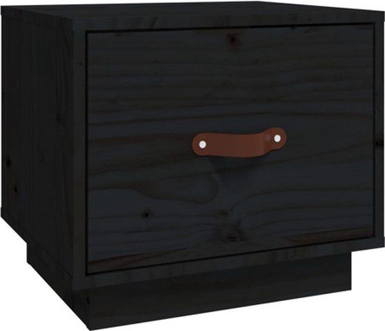 vidaXL Nachtkastje - Massief Grenenhout - Zwart - 40x34x35 cm
