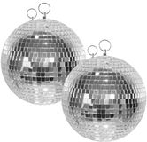 Merkloos Disco spiegel bal - 2x - rond - plafond - in het zilver - diameter 30 cm - versieringen - Seventies thema