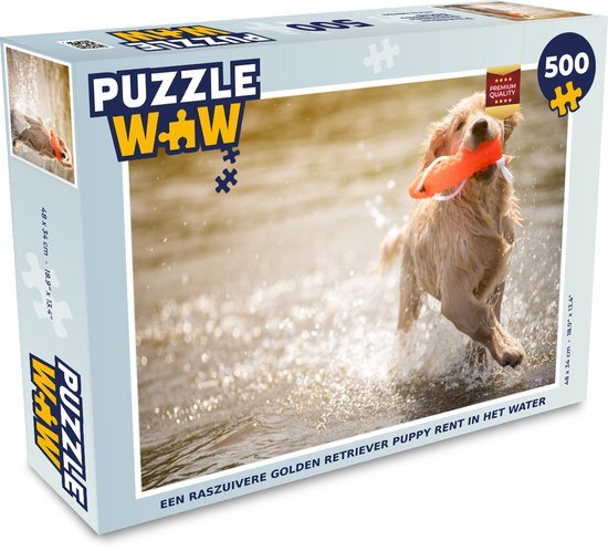 MuchoWow Puzzel Een raszuivere Golden Retriever puppy rent in het water - Legpuzzel - Puzzel 500 stukjes