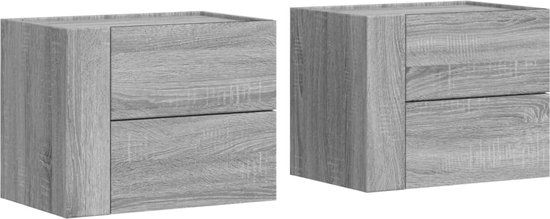 vidaXL Nachtkastjes - Set van 2 - Wandgemonteerd - 45x30x35 cm - Grijs Sonoma Eiken