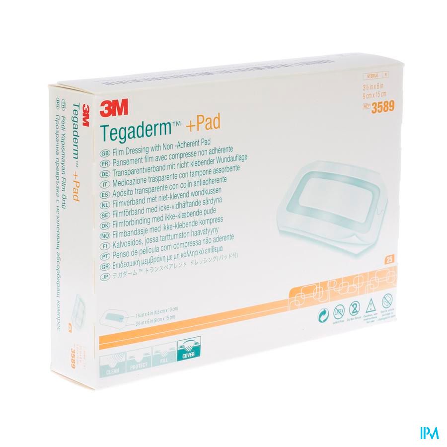 3M Tegaderm + Pad Transp Steril 9cmx15cm 25 3589