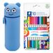 MARKY potloodetui in emoji-design in blauw, zachte en slijtvaste silicone, incl. 10 STAEDTLER twin colour viltstiften, twee punten met twee kleuren, lijndikte 3 mm en 1 mm