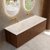 MONDIAZ KURVE-DLUX 130cm badmeubel Walnut met 2 lades. Wastafel LEAF dubbel Ostra.