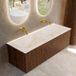 MONDIAZ KURVE-DLUX 130cm badmeubel Walnut met 2 lades. Wastafel LEAF dubbel Ostra.