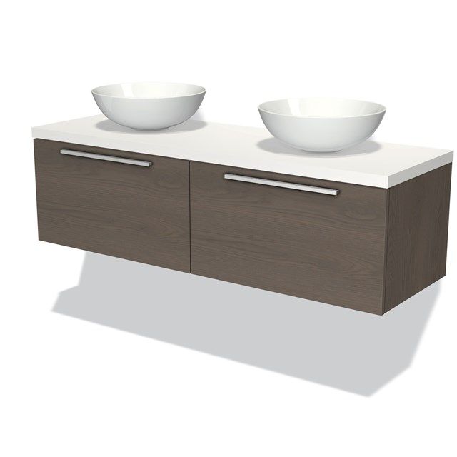 Maxaro Badkamermeubel Modulo Plato 140cm Donkerbruin Eiken 2 Lades Vlak Mat Wit