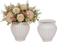 Mega Collections bloempot / plantenpot Roma - 2x - wit - terracotta - 16 x 17 cm - klassiek - stijlvol