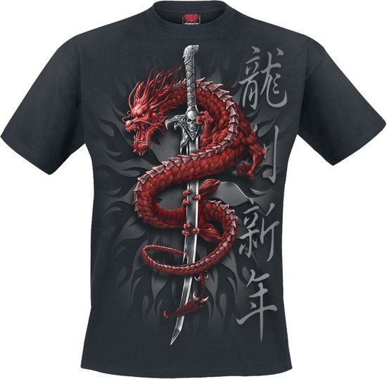 Spiral Oriental Dragon Heren T-shirt - zwart - 3XL
