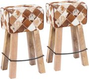 vidaXL Tabouret de bar - Patchwork marron - Cuir véritable