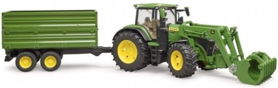 Bruder John Deere 7R 350 met voorlader en trailer van