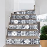 Ambiance-Live Col-RV-0541. Zelfklevende stickers voor trap, tegels, trapstickers, stootkussen, tegelstickers, zelfklevende cementtegels, trap, cementtegels, azulejos, 15 x 105 cm, 2 strips