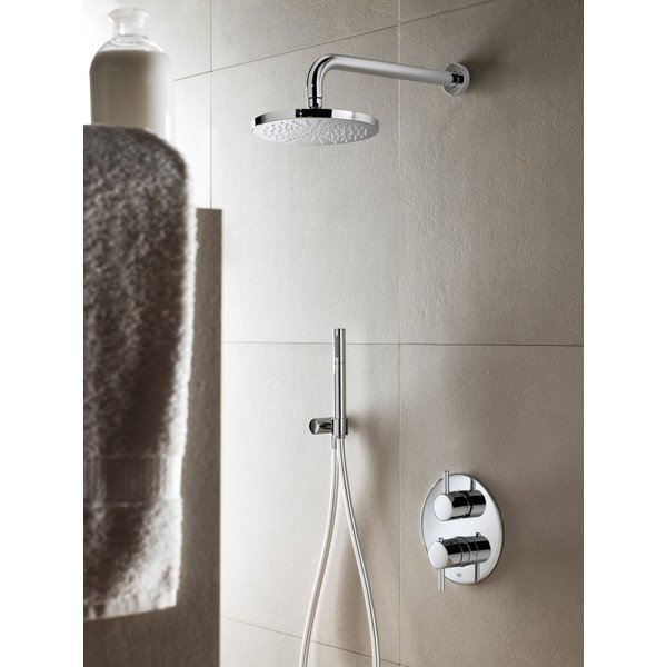 hotbath IBS 1A complete thermostatische douche inbouwset Buddy met 2 weg stop omstel geborsteld nikkel staafmodel wandarm 20cm IBS1AGN-S-W-20cm