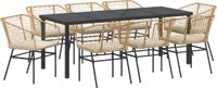 vidaXL - Tuin - Eettafel - Set - 9 - st - Bruin - poly - rattan
