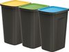 Poubelles noires, 3 pièces de 50 litres, pour le tri des déchets, avec couvercles colorés