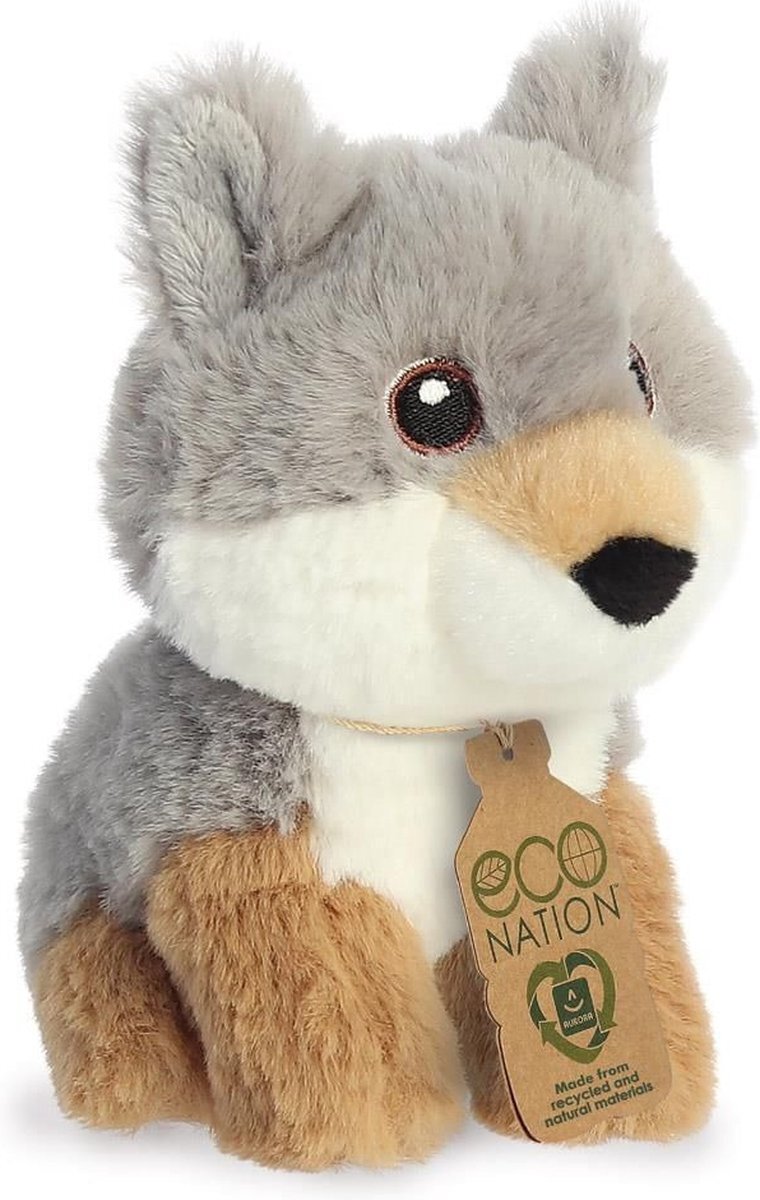 Aurora Pluche dieren knuffels wolf van 13 cm - Knuffeldieren wolven speelgoed