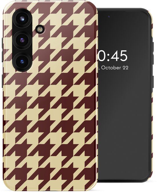 Selencia Hoesje - Geschikt voor Samsung Galaxy S25 - Backcover met Magnetische Ring - Pied-de-Poule