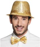 Merkloos Voordeelset van 10x gouden pailletten vlinderstrikjes 11 cm voor dames/heren - Carnaval/feest/verkleedaccessoires voor volwassenen
