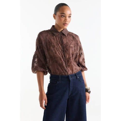 JANSEN Amsterdam blouse met borduursels - bruin