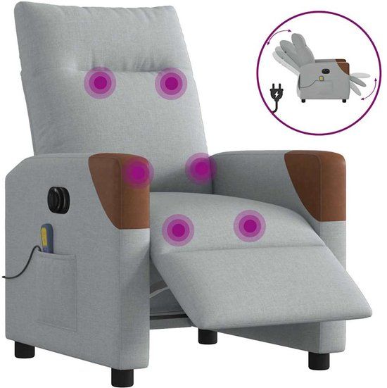 VidaXL Massagestoel Elektrisch Verstelbaar Stof Lichtgrijs