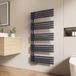 EMKE Warmwaterhanddoekdroger voor badkamer, 1265 x 600 mm, ronde buizen, handdoekwarmer met zijverbindingen, handdoekwarmer, badkamer, antraciet, 776 W
