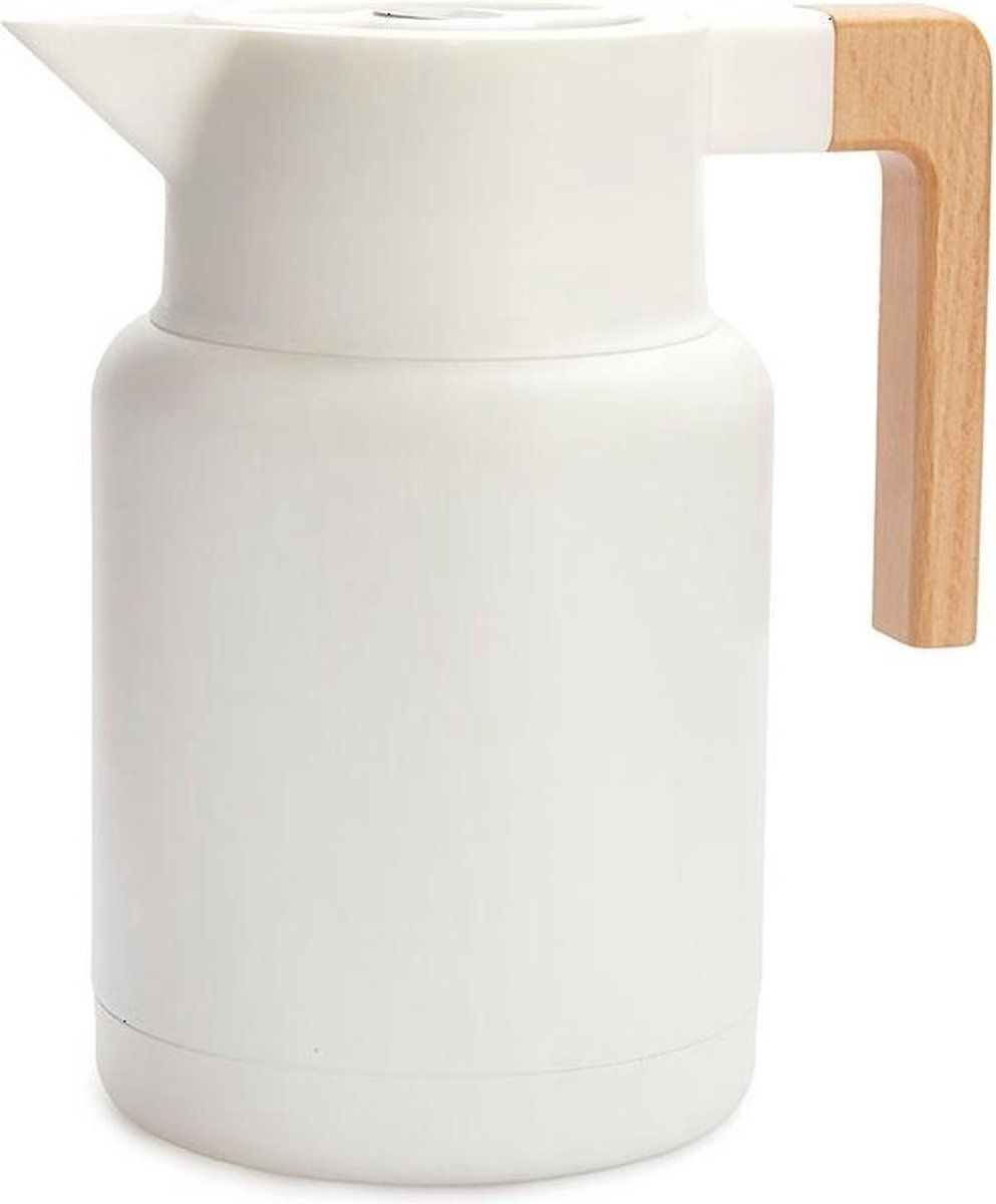 Balvi thermoskan 1,3 liter RVS/hout wit/naturel