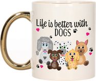 Bellatio Decorations Cadeau koffie/thee mok - life is better with dogs - gouden oor - honden