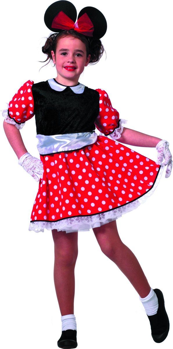 Wilbers Carnavalskleding Minnie Mouse Meisje Modern Muis Maat 128 - Blauw - Polyester
