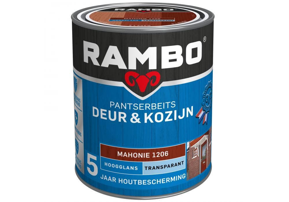 Rambo Deur & Kozijn pantserbeits hoogglans transparant mahoniehout 750 ml