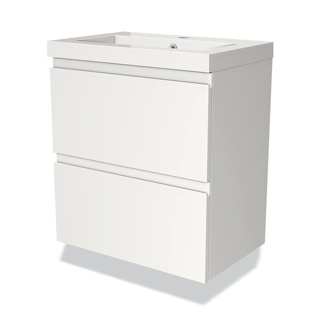 Maxaro Badkamermeubel 60cm Modulo Slim Mat Wit 2 Lades Greeploos Wastafel Mineraalmarmer