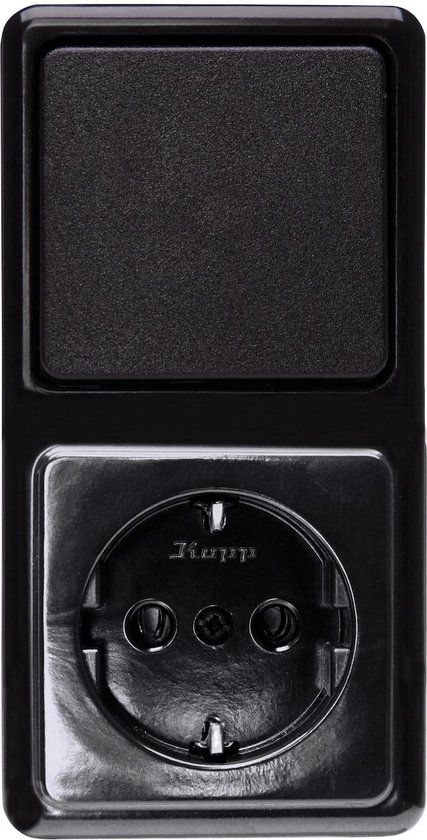 Kopp Combinatie Stopcontact 1-voudig Randaarde en Wisselschakelaar - Zwart