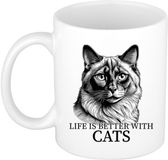 Bellatio Decorations Cadeau mok voor katten liefhebbers - Balinees - wit - keramiek - 300 ml