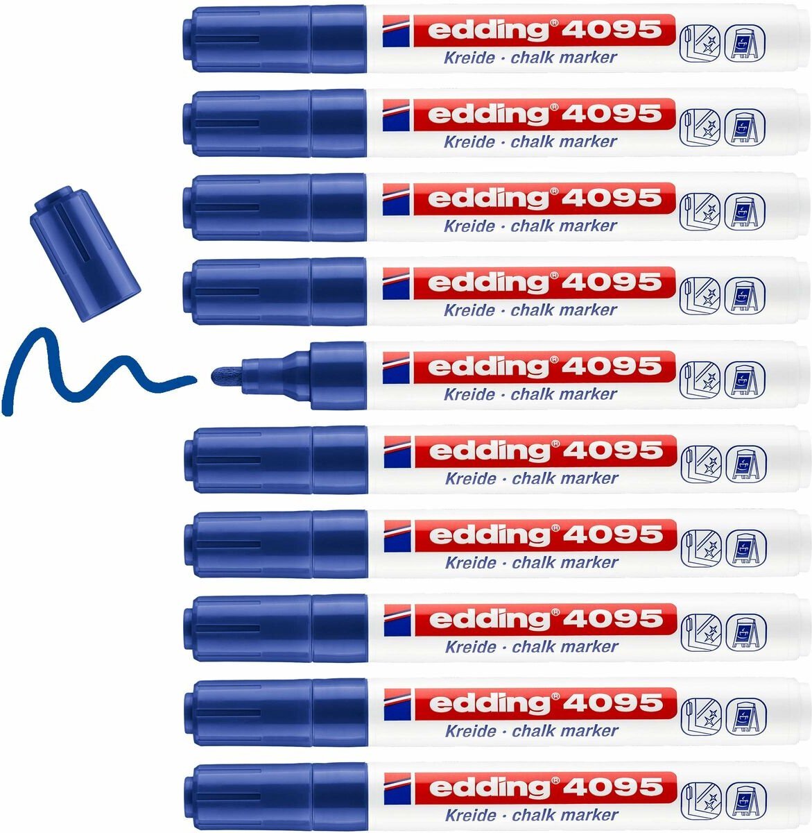 Edding Vloeibare krijtstiften 4095 Blauw 10 Stuks