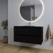Saniclass Chaci Badkamermeubelset - 100x46x55cm - keramische wastafel zwart - 1 wasbak - 1 kraangat - 2 lades - ronde spiegel met verlichting - mat zwart