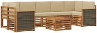 vidaXL - Bank loungeset - 7 zitplekken - Natuurlijk en beige - Massief acaciahout