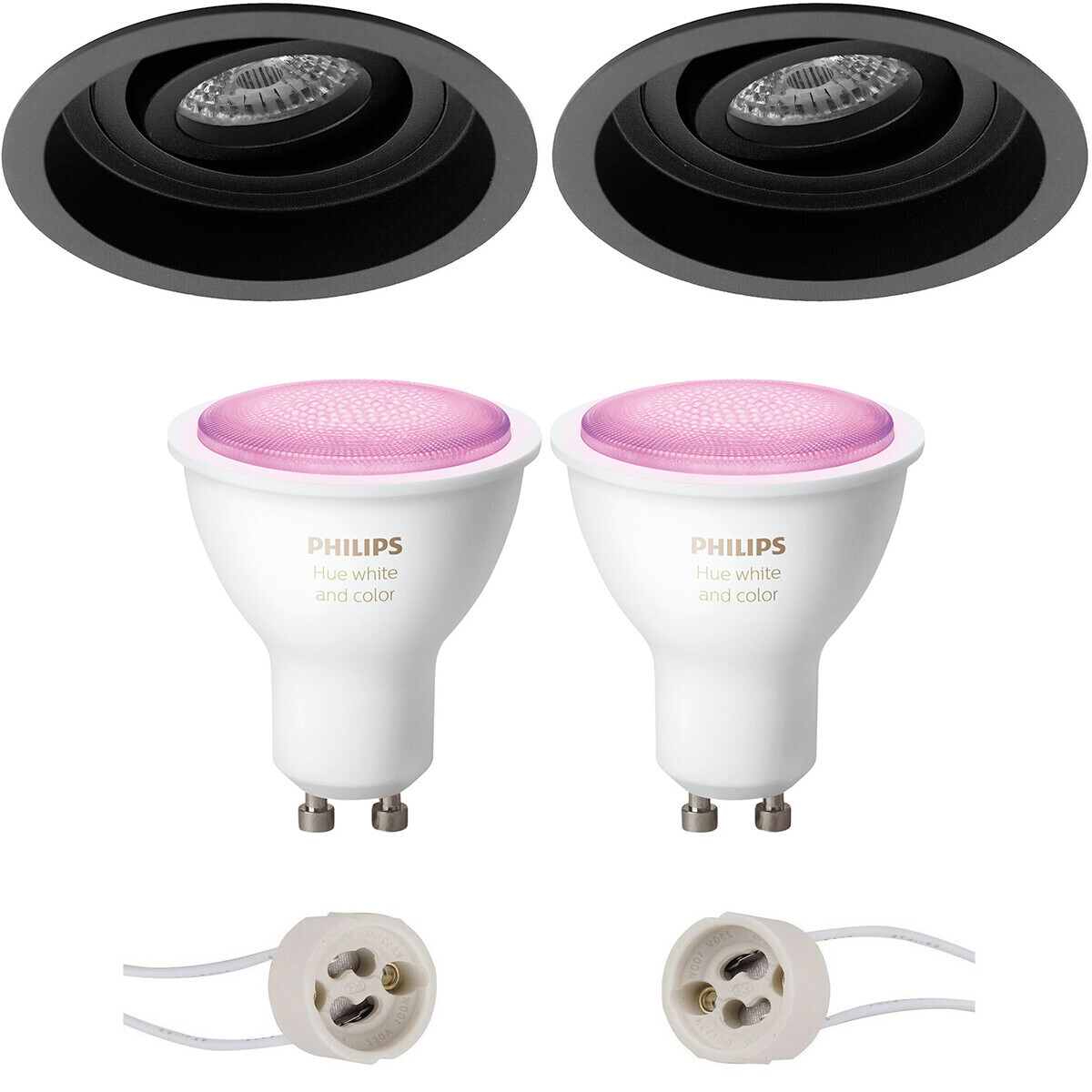 BES LED Pragmi Domy Pro - Inbouw Rond - Mat Zwart - Verdiept - Kantelbaar - Ø105mm - Philips Hue - LED Spot Set GU10 - White and Color Ambiance - Bluetooth