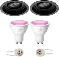 BES LED Pragmi Domy Pro - Inbouw Rond - Mat Zwart - Verdiept - Kantelbaar - Ø105mm - Philips Hue - LED Spot Set GU10 - White and Color Ambiance - Bluetooth