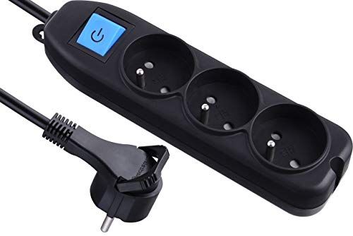 Electraline Energaline 32050 stekkerdoos, 3-voudig, schakelaar en stekker, 1,5 m, zwart