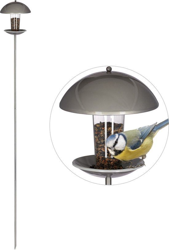 Relaxdays Voedersilo vogels - voederhuisje - hangend - zilver/transparant