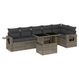 vidaXL 7-delige Loungeset met Kussens, Poly Rattan, Grijs
