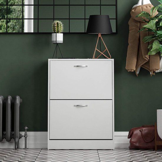 Vida Designs Witte schoenenkast met 2 opklapbare vakken - 8 paar schoenen - Metaal - 80x60x24 cm